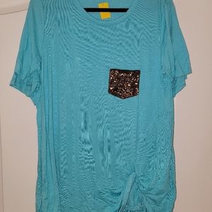 Plus sized Teal tunic tshirt with sequined pocket. NWT